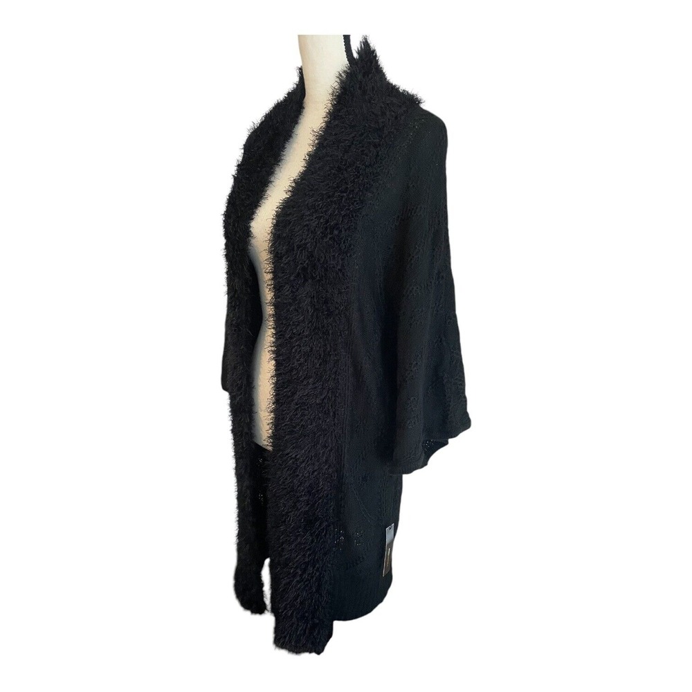 BCBGMAXAZRIA Cardigan Women's Medium Black Open Front Longline Faux Fur NWT - Picture 3 of 6